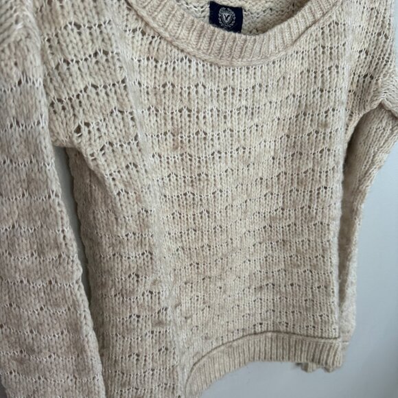 American Eagle Cabin Chic Small Soft Cream Wheat Wool Blend Scoop Neck S… - Picture 3 of 7